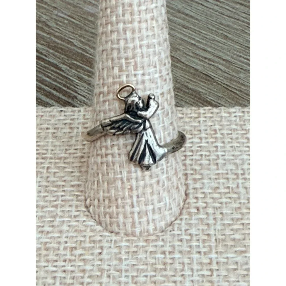 Irene Reiman Sterling Silver 14K Gold Halo Praying Angel Bypass Ring Size 5.5